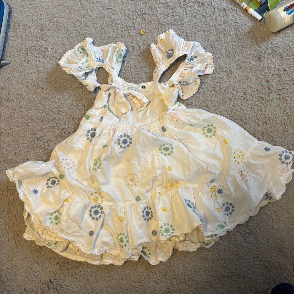 cupcakes & cashmere White Floral Dot Ruffle Sundress